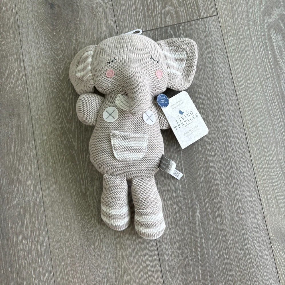 NWT Living Textiles Gray Knitted‎ Theodore Elephant Plush Toy Stuffed Animal